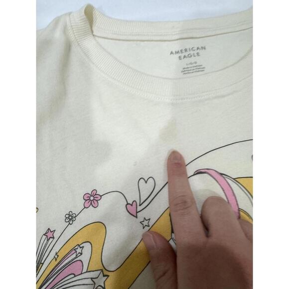 American Eagle Cream Oversized Halloween Skeleton Graphic T-Shirt- Size Large - Picture 6 of 9